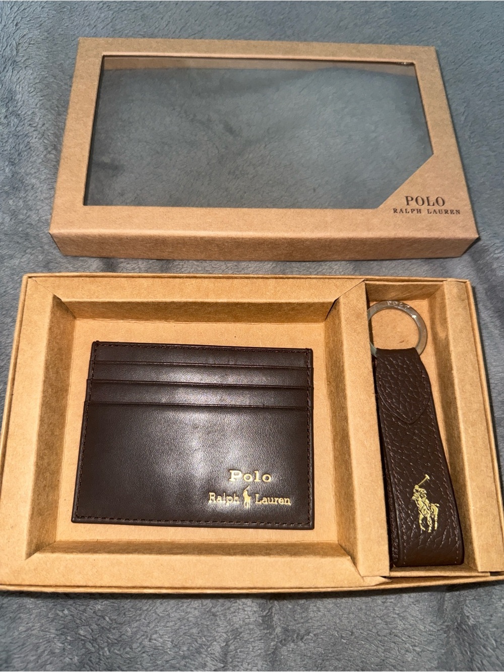 Polo by Ralph Lauren Dark Brown Leather Card Holder and Key Fob Set